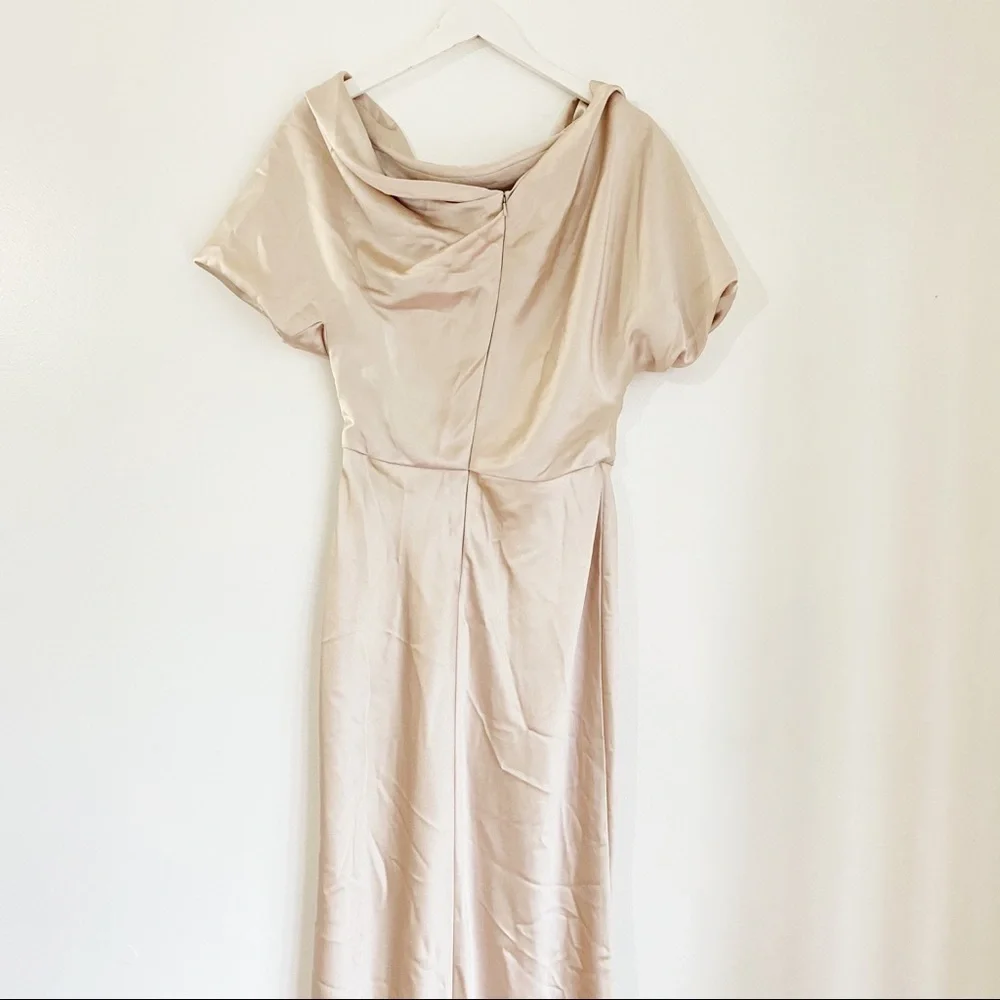 Amsale One Shoulder Satin Dress in champagne - Picture 11 of 13